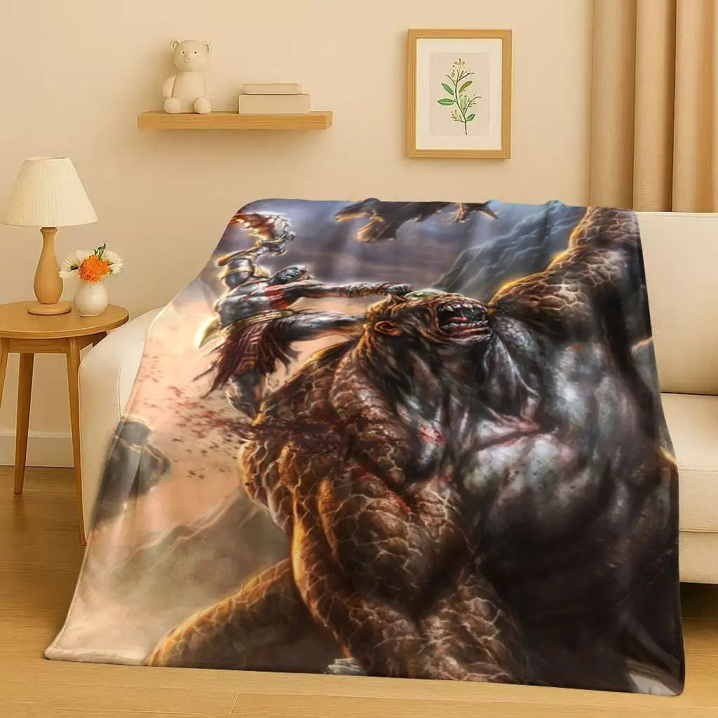 Kratos God of War Game Cartoon Gamer Flannel Blanket,Ultra Soft Warm Plush Throw for Home Bedroom Bed Sofa Cover Picnic Kids