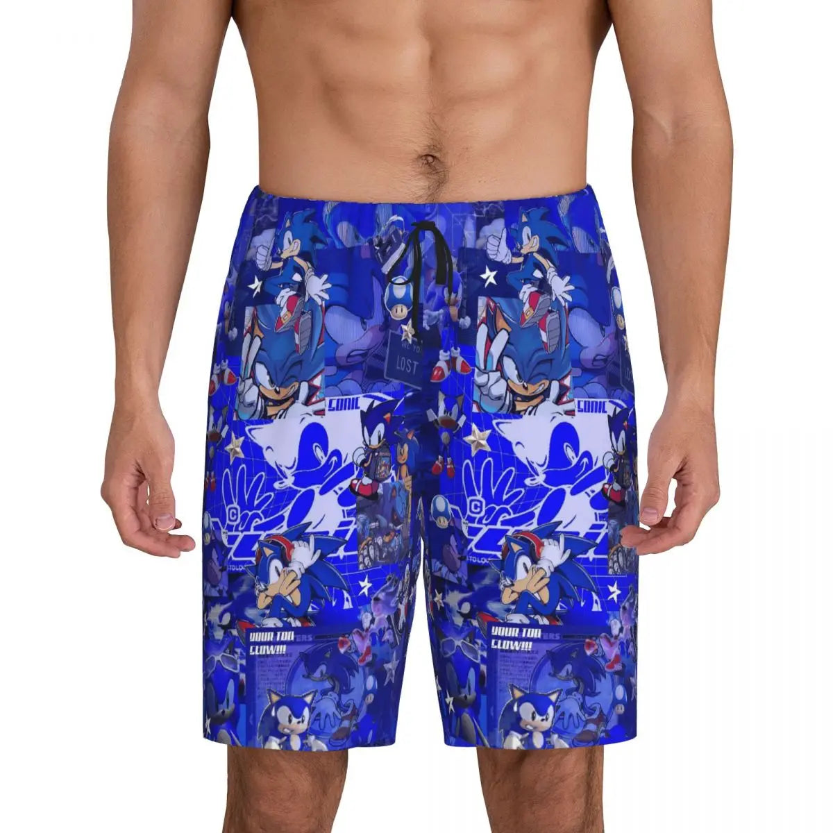 Pantalones cortos de pijama personalizados de Sonic the Hedgehog para hombre, para dormir y estar por casa