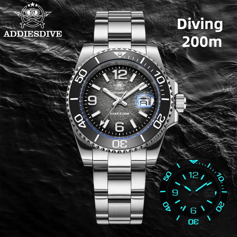 ADDIESDIVE 48mm Diver Watch Fashion Gradient Color Rotatable Bezel Quartz Watches Luminous 200m Waterproof Stainless Men's Watch