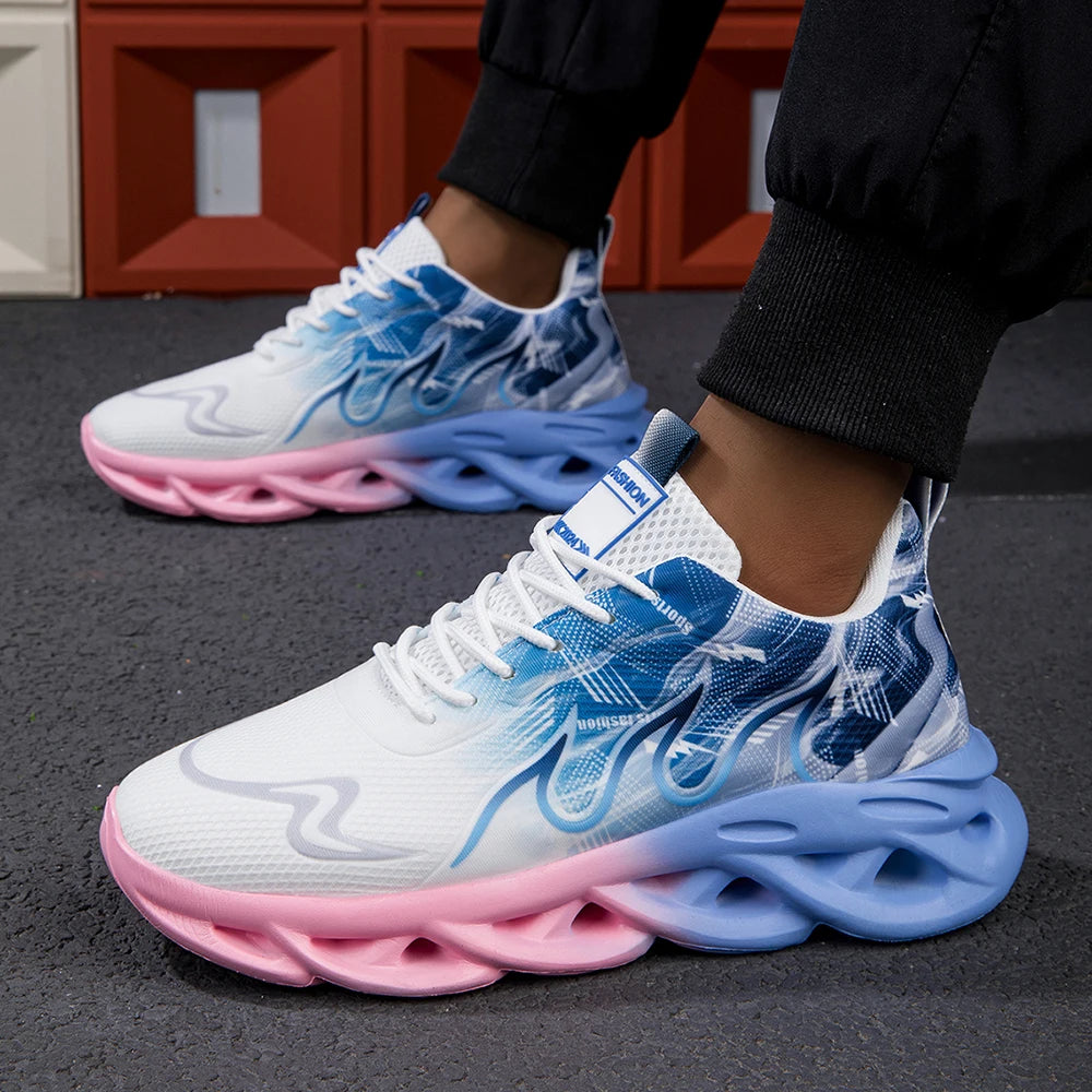 Μοντέρνα ντεγκραντέ sneakers για γυναίκες και άνδρες, με πλεκτή ύφανση, αντικραδασμική σόλα, casual αθλητικά παπούτσια unisex με κορδόνια, ελαφριά και διαπνέοντα