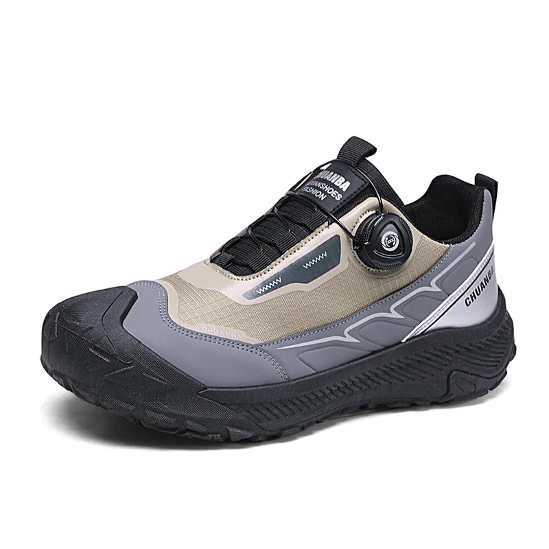 Rotary Buckle Men's Trekking Sneakers Outdoor Platform Hiking Shoes Comfortable Non-Slip Climbing Walking Shoes for Men