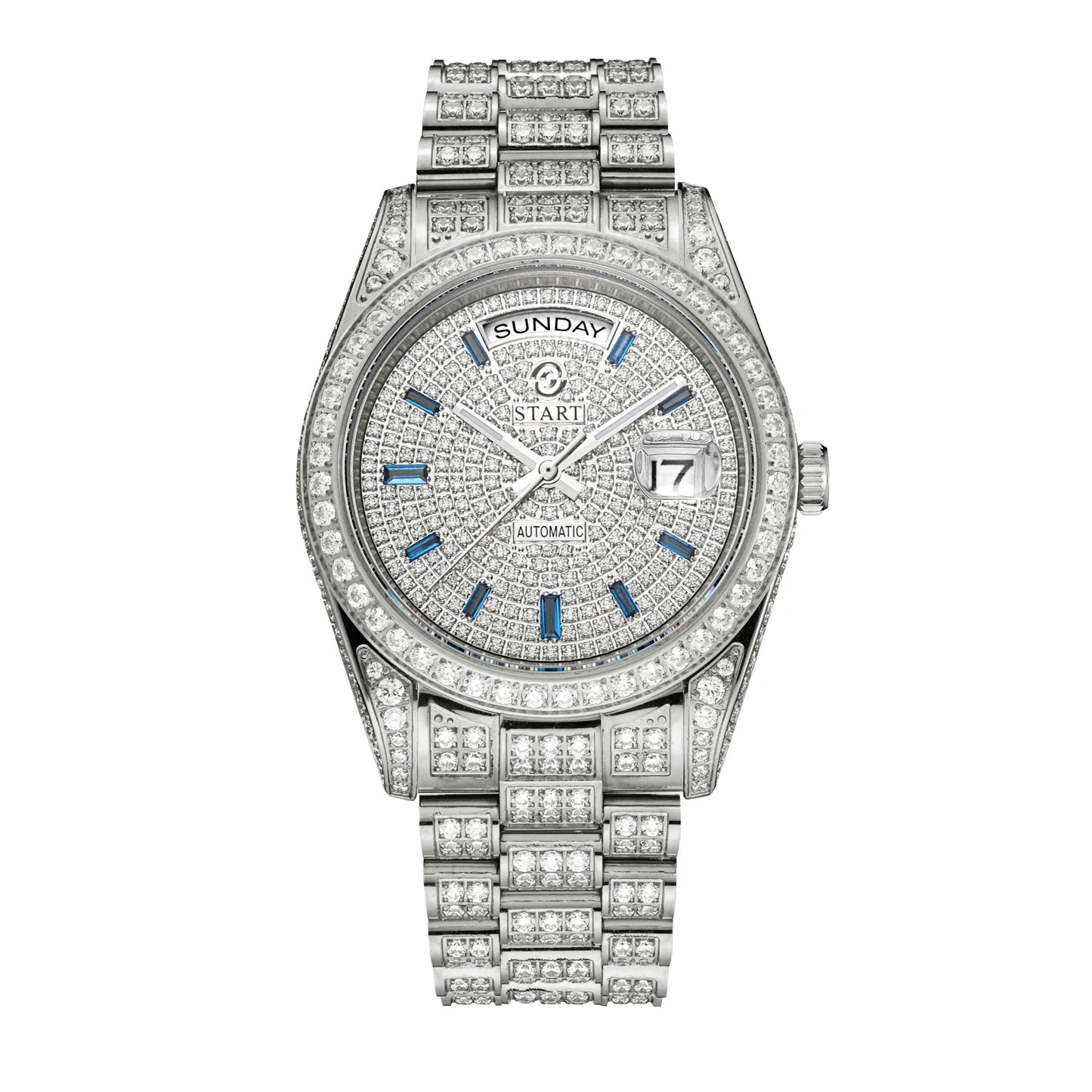 【START】Men's Watch Swiss Automatic Mechanical Movement Diamond Watch Waterproof Date Week Function Golden Watch