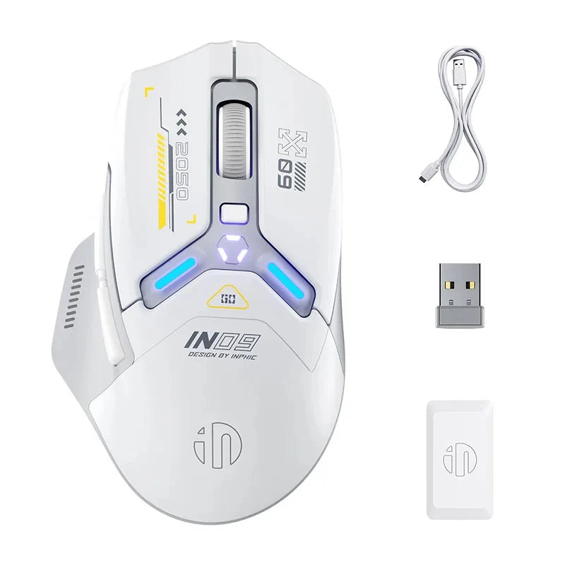 INPHIC IN9 Upgraded Wireless Gaming Mouse High DPI Tri-mode 2.4G Bluetooth Type-C Wired RGB Light Macro Programmable Mice for PC