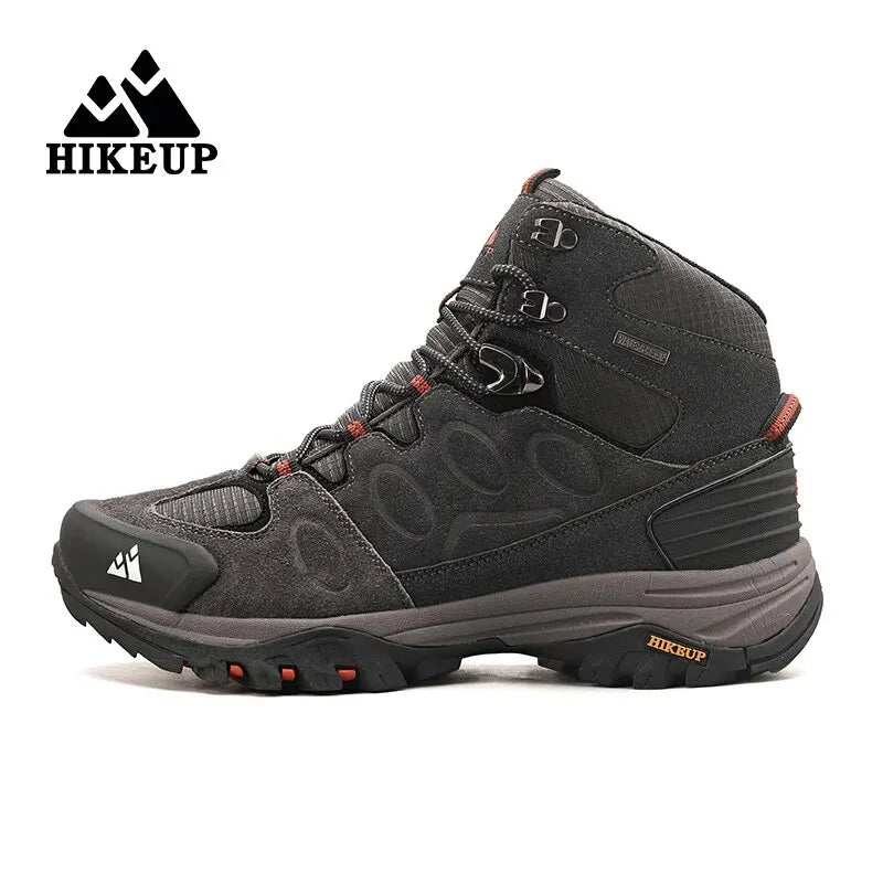 Botas de caminhada de cano alto para homem HIKEUP, calçado de inverno para exterior, com atacadores, antiderrapante, desportivo e casual, botas de trekking em camurça, quentes para homem