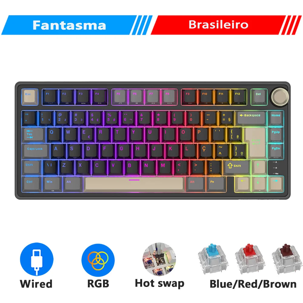Royal Kludge RK R75 Brazilian Mechanical Keyboard Gasket Wired Gamer Keyboard Hot-swappable 80 Keys RGB Backlit MDA PBT Keycaps