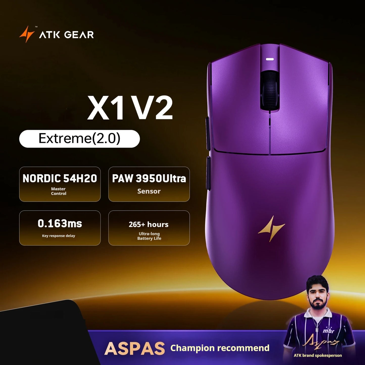 ATK X1 V2 Ultimate 2.0 bežični miš Paw3950 Utrla 54g lagani 750ips 0.163ms niska latencija 650ips gamerski novi dodatak pokloni