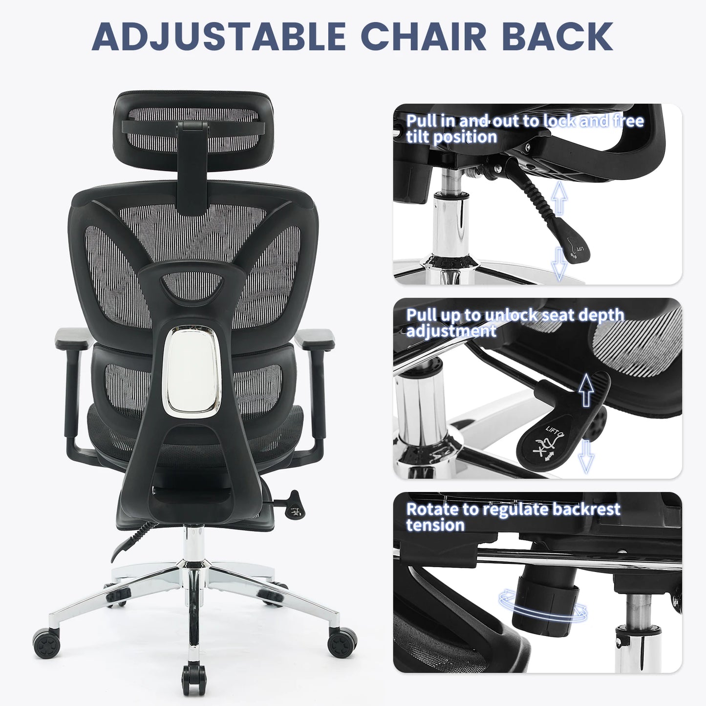 Ergonomic Office Chair, High Back Mesh Desk Chair w/Footrest, Dynamic Lumbar Support, Adjustable Headrest 90-125° Tilt Backrest