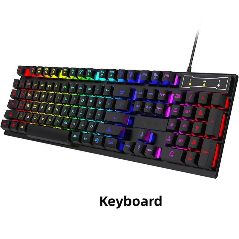 104 Keys Wired Keyboard with RGB Backlit Breathing Light Gaming Ergonomic Keyboard and Mouse Set for Computer Laptop Gamer Office