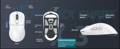 ATTACK SHARK X3 Wireless Gaming Mouse PixArt PAW3395 49g SUPERLIGHT, BT/2.4G Wireless/Wired, 6 Adjustable DPI up to 26000