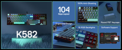 Redragon K582 SE Wired RGB 104 Keys Mechanical, Dynamic 16.8M RGB Backlit Gaming Keyboard, Red Switches
