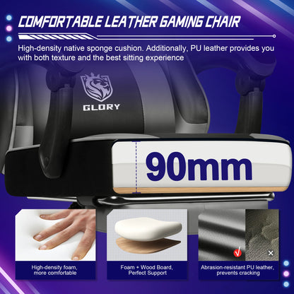HIAZURM Ergonomic Gaming Chair for Adults with Footrest, Adjustable Office Computer Chair, Reclining Backrest 90°–170°, Heavy-Duty 150kg Capacity