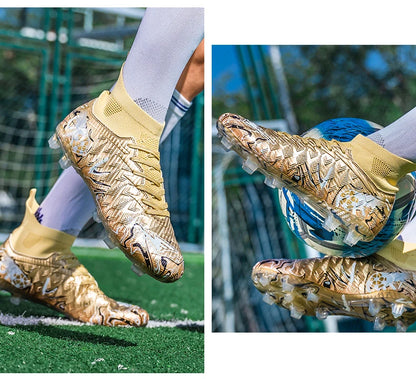 Pro Performance High-Cut Soccer Boots FG TF Studs Breathable Lightweight Cleats for Outdoor Grass and Turf Training Matches