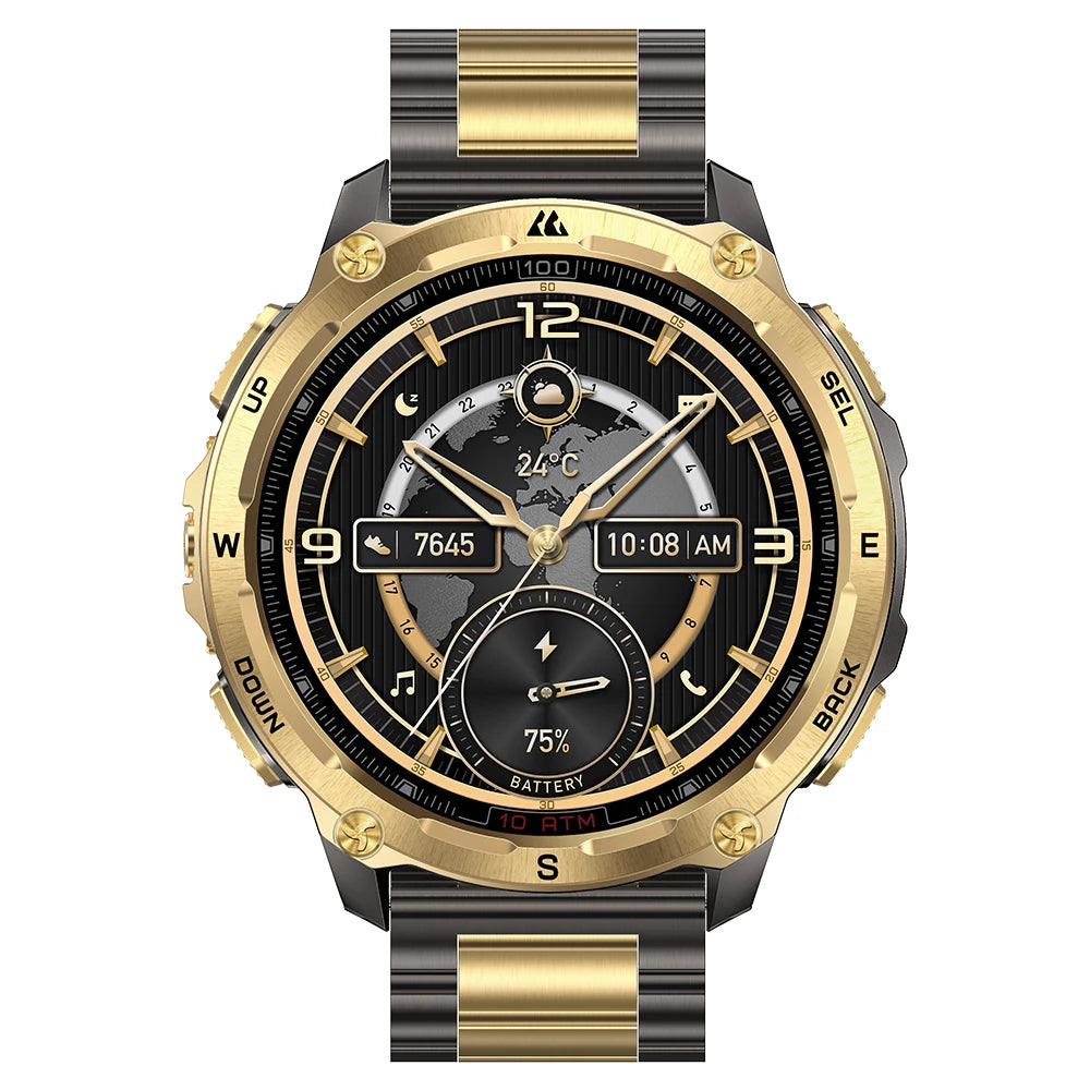KOSPET Tank T4 SE robuust smartwatch voor heren, militaire kwaliteit, volledig roestvrij staal, GPS, 100 m waterdicht, 45 m vrijduiken, gezondheidsmonitor
