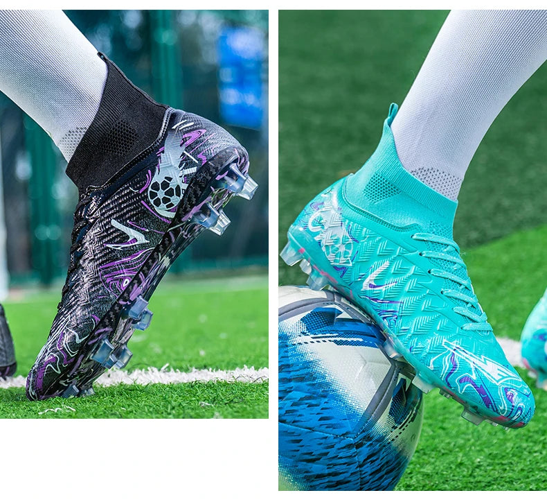 Pro Performance High-Cut Soccer Boots FG TF Studs Breathable Lightweight Cleats for Outdoor Grass and Turf Training Matches