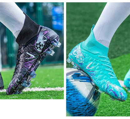Pro Performance High-Cut Soccer Boots FG TF Studs Breathable Lightweight Cleats for Outdoor Grass and Turf Training Matches