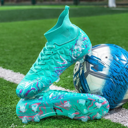 Pro Performance High-Cut Soccer Boots FG TF Studs Breathable Lightweight Cleats for Outdoor Grass and Turf Training Matches
