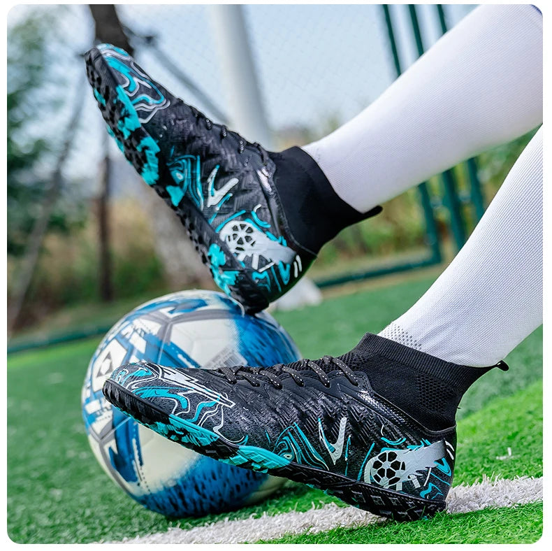 Pro Performance High-Cut Soccer Boots FG TF Studs Breathable Lightweight Cleats for Outdoor Grass and Turf Training Matches