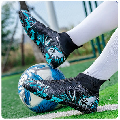 Pro Performance High-Cut Soccer Boots FG TF Studs Breathable Lightweight Cleats for Outdoor Grass and Turf Training Matches
