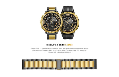KOSPET Tank T4 SE robuust smartwatch voor heren, militaire kwaliteit, volledig roestvrij staal, GPS, 100 m waterdicht, 45 m vrijduiken, gezondheidsmonitor
