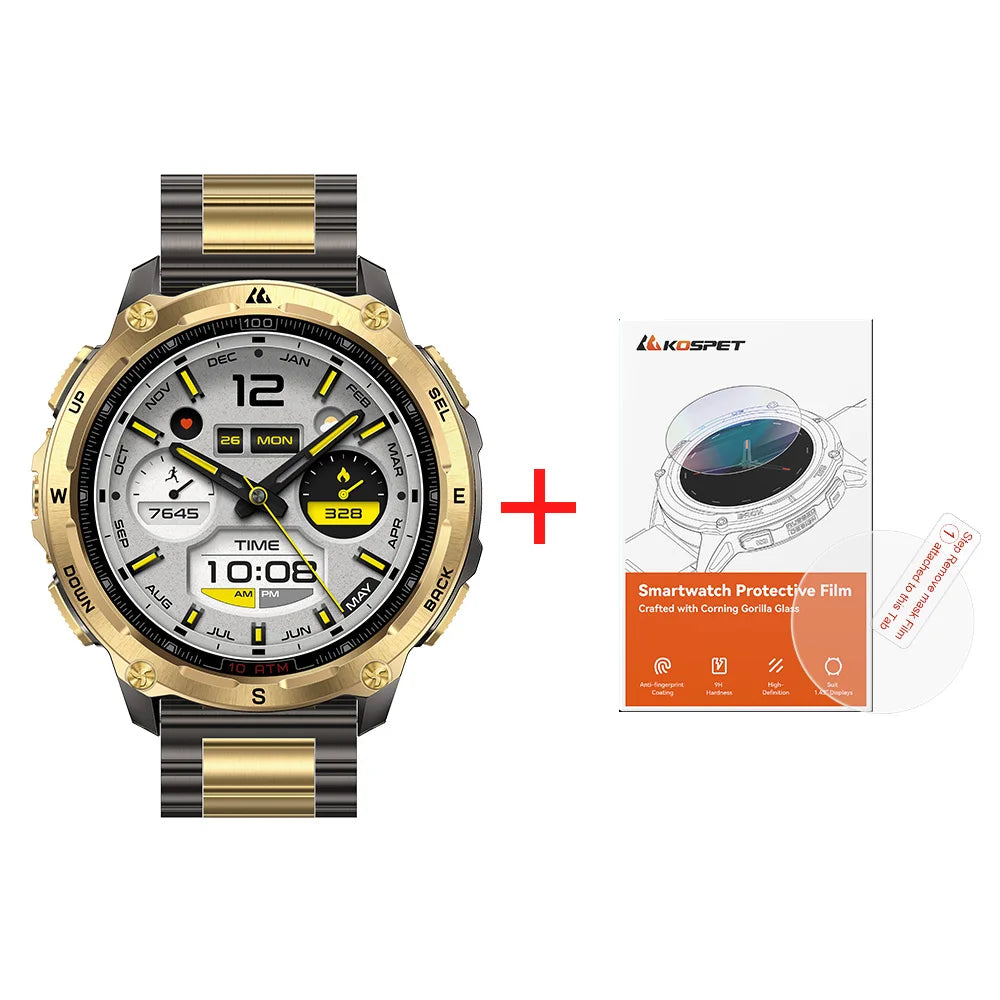 KOSPET Tank T4 SE robuust smartwatch voor heren, militaire kwaliteit, volledig roestvrij staal, GPS, 100 m waterdicht, 45 m vrijduiken, gezondheidsmonitor