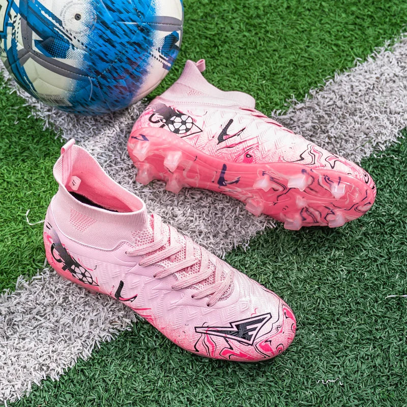 Pro Performance High-Cut Soccer Boots FG TF Studs Breathable Lightweight Cleats for Outdoor Grass and Turf Training Matches