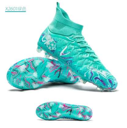 Pro Performance High-Cut Soccer Boots FG TF Studs Breathable Lightweight Cleats for Outdoor Grass and Turf Training Matches