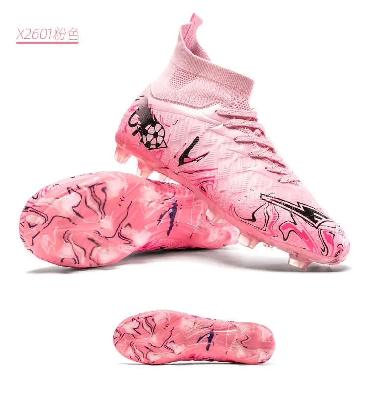 Pro Performance High-Cut Soccer Boots FG TF Studs Breathable Lightweight Cleats for Outdoor Grass and Turf Training Matches