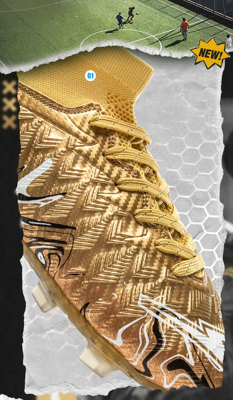 Pro Performance High-Cut Soccer Boots FG TF Studs Breathable Lightweight Cleats for Outdoor Grass and Turf Training Matches