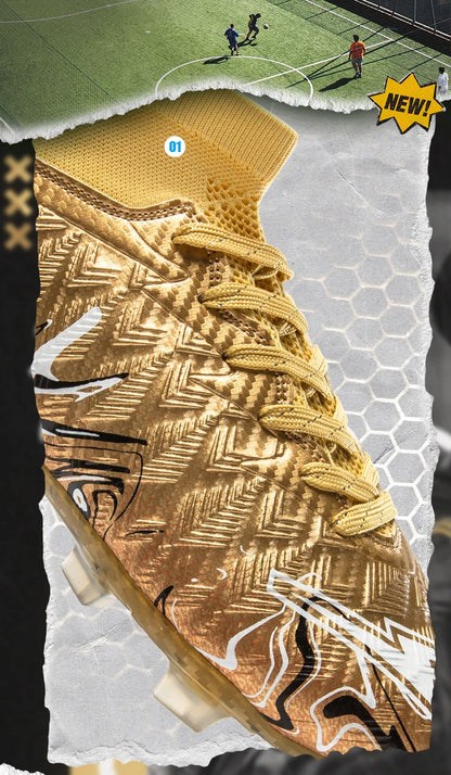 Pro Performance High-Cut Soccer Boots FG TF Studs Breathable Lightweight Cleats for Outdoor Grass and Turf Training Matches