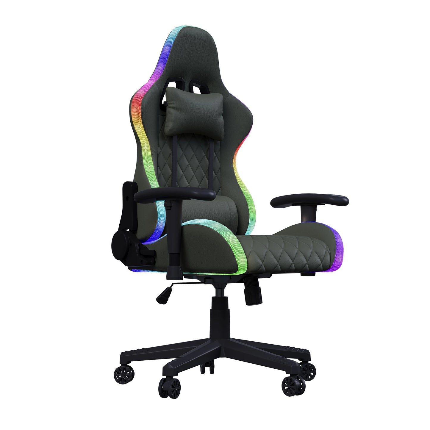Comanlai Rgonomic Gaming Chair with RGB Lighting, PVC Leather Computer Chair, Adjustable Seat Height and Backrest, Waist Massage