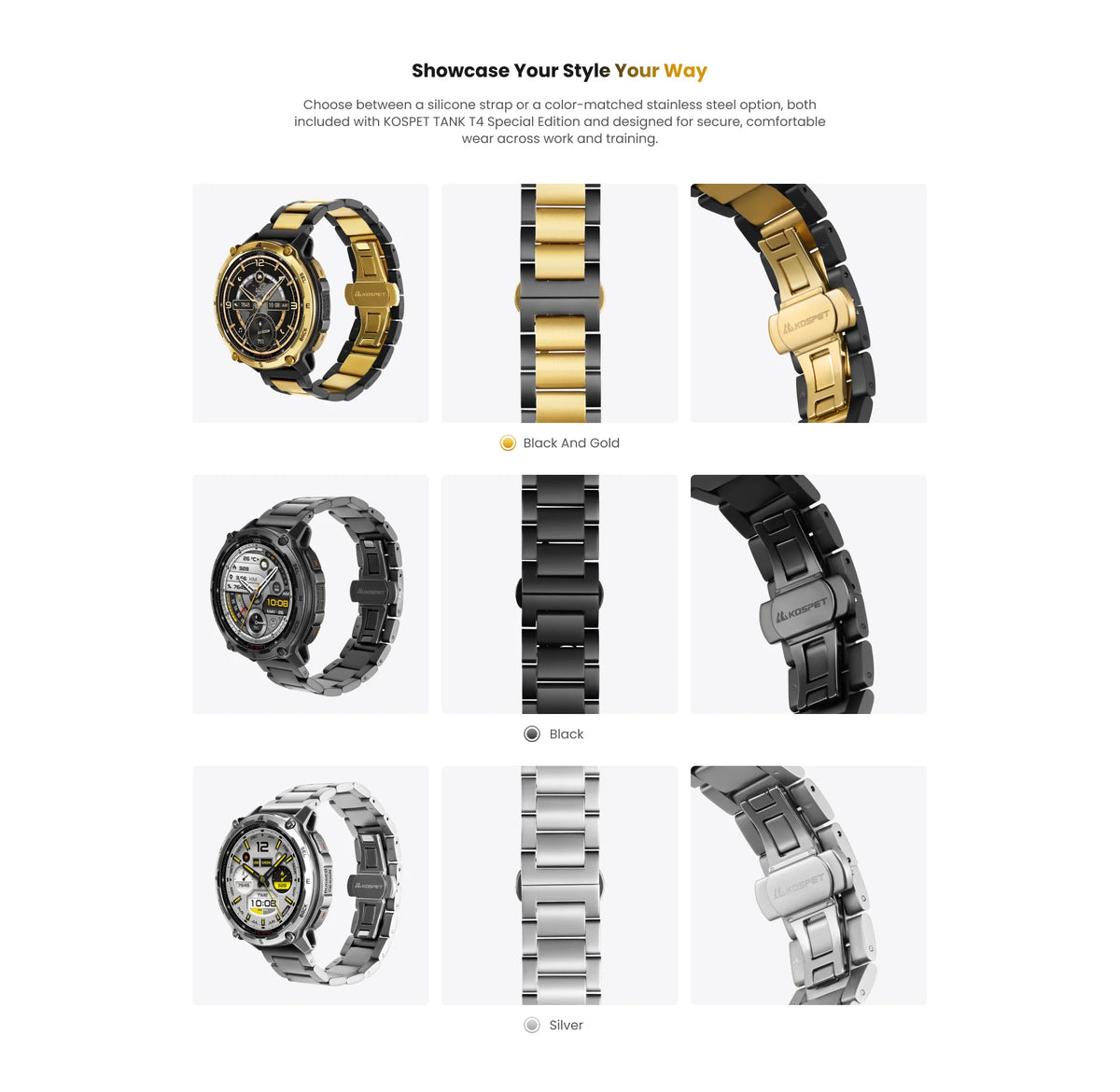 KOSPET Tank T4 SE robuust smartwatch voor heren, militaire kwaliteit, volledig roestvrij staal, GPS, 100 m waterdicht, 45 m vrijduiken, gezondheidsmonitor