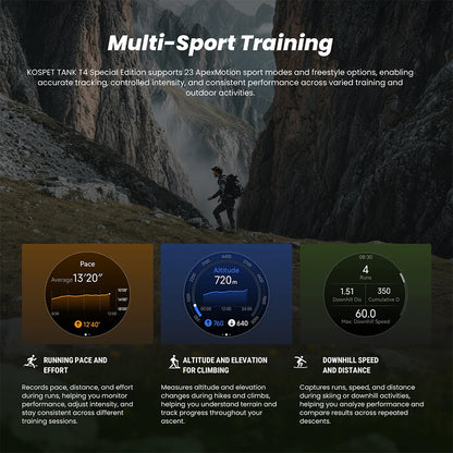 KOSPET Tank T4 SE robuust smartwatch voor heren, militaire kwaliteit, volledig roestvrij staal, GPS, 100 m waterdicht, 45 m vrijduiken, gezondheidsmonitor