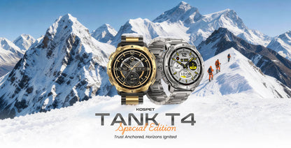 KOSPET Tank T4 SE robuust smartwatch voor heren, militaire kwaliteit, volledig roestvrij staal, GPS, 100 m waterdicht, 45 m vrijduiken, gezondheidsmonitor