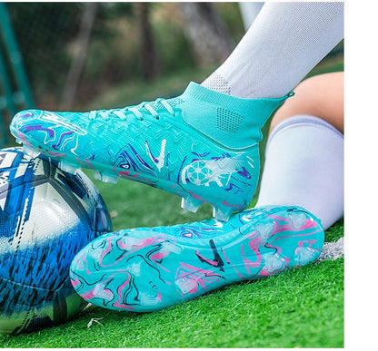 Pro Performance High-Cut Soccer Boots FG TF Studs Breathable Lightweight Cleats for Outdoor Grass and Turf Training Matches