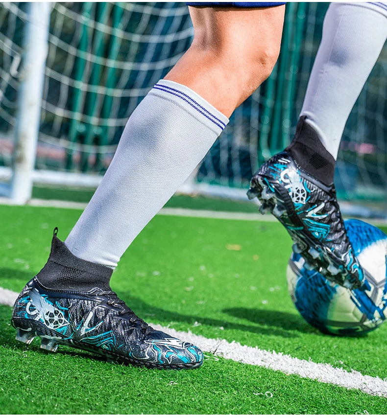 Pro Performance High-Cut Soccer Boots FG TF Studs Breathable Lightweight Cleats for Outdoor Grass and Turf Training Matches