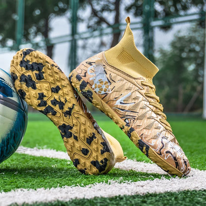 Pro Performance High-Cut Soccer Boots FG TF Studs Breathable Lightweight Cleats for Outdoor Grass and Turf Training Matches
