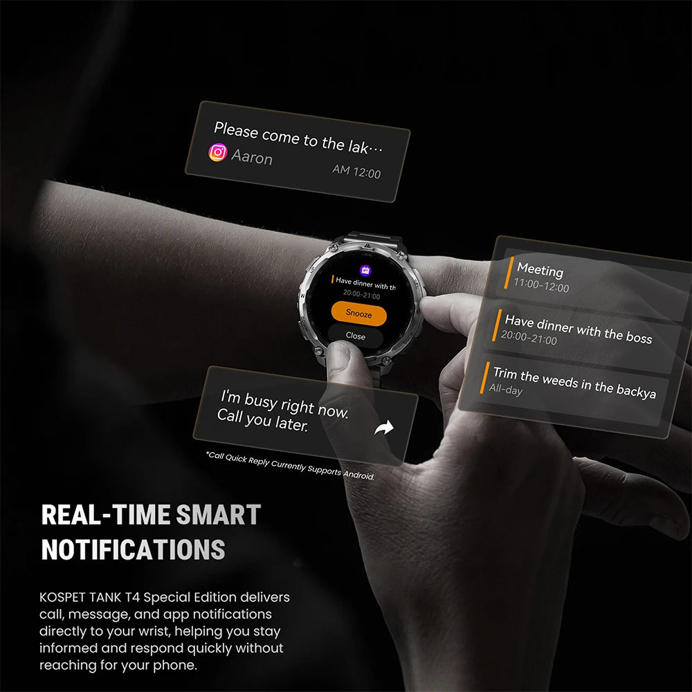 KOSPET Tank T4 SE robuust smartwatch voor heren, militaire kwaliteit, volledig roestvrij staal, GPS, 100 m waterdicht, 45 m vrijduiken, gezondheidsmonitor