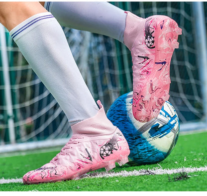 Pro Performance High-Cut Soccer Boots FG TF Studs Breathable Lightweight Cleats for Outdoor Grass and Turf Training Matches