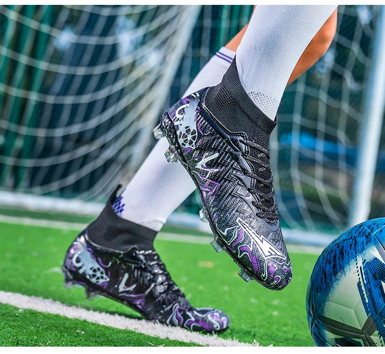 Pro Performance High-Cut Soccer Boots FG TF Studs Breathable Lightweight Cleats for Outdoor Grass and Turf Training Matches