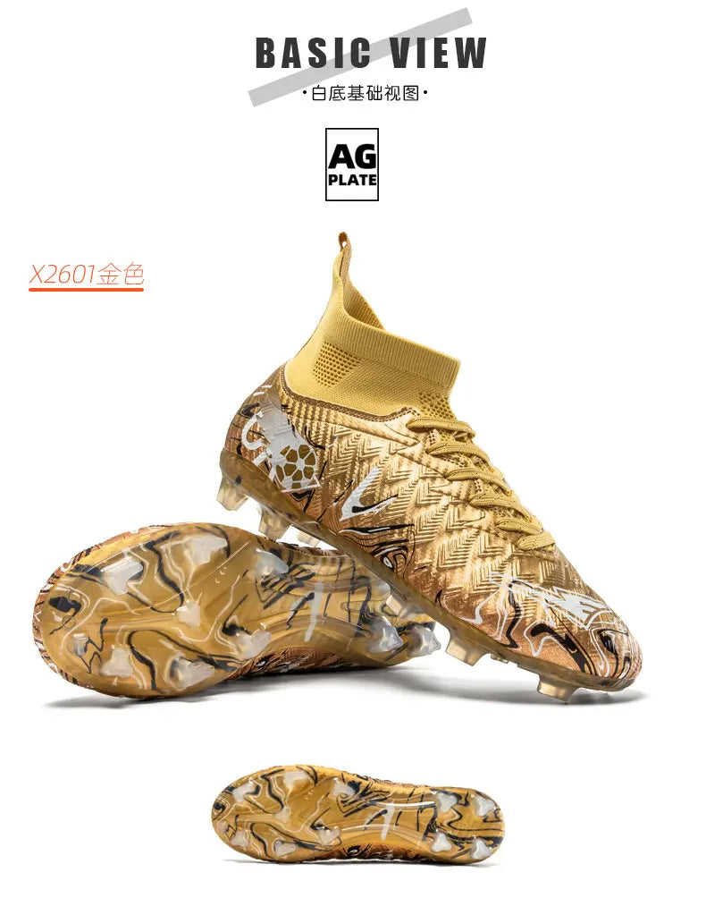 Pro Performance High-Cut Soccer Boots FG TF Studs Breathable Lightweight Cleats for Outdoor Grass and Turf Training Matches