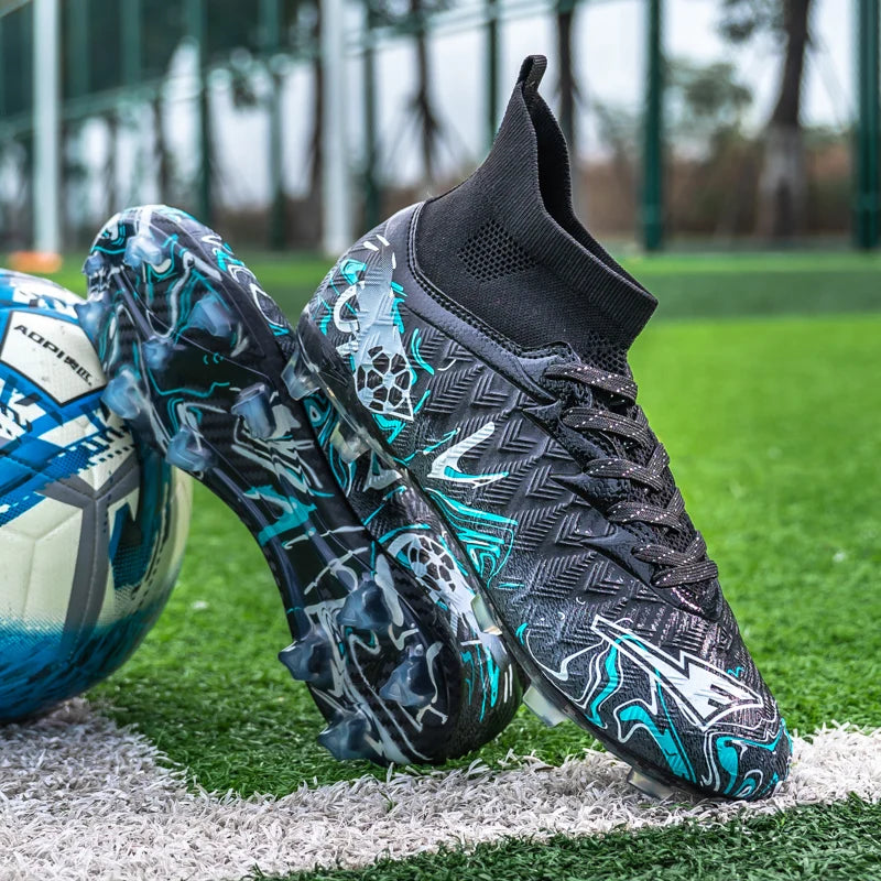 Pro Performance High-Cut Soccer Boots FG TF Studs Breathable Lightweight Cleats for Outdoor Grass and Turf Training Matches