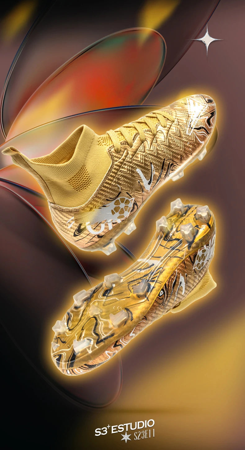 Pro Performance High-Cut Soccer Boots FG TF Studs Breathable Lightweight Cleats for Outdoor Grass and Turf Training Matches