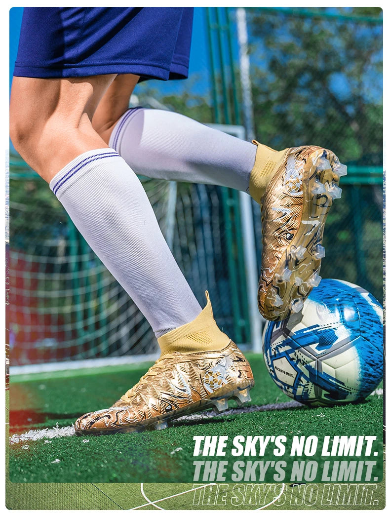 Pro Performance High-Cut Soccer Boots FG TF Studs Breathable Lightweight Cleats for Outdoor Grass and Turf Training Matches