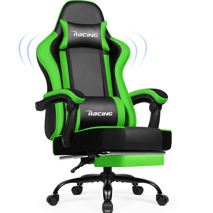 Portreen Gaming chair with footrest, ergonomic gaming chair, gaming armchair with adjustable lumbar cushion and headrest, height-adjustable swivel, rocking function up to 170°, gaming chair for up to 150 kg, black, perfect f