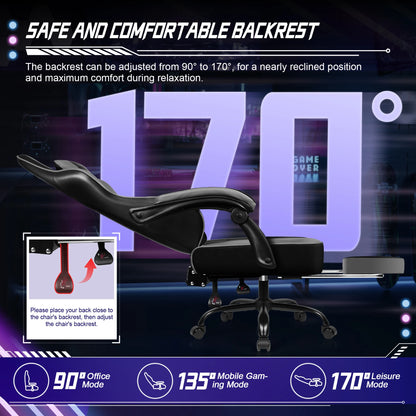 HIAZURM Ergonomic Gaming Chair for Adults with Footrest, Adjustable Office Computer Chair, Reclining Backrest 90°–170°, Heavy-Duty 150kg Capacity