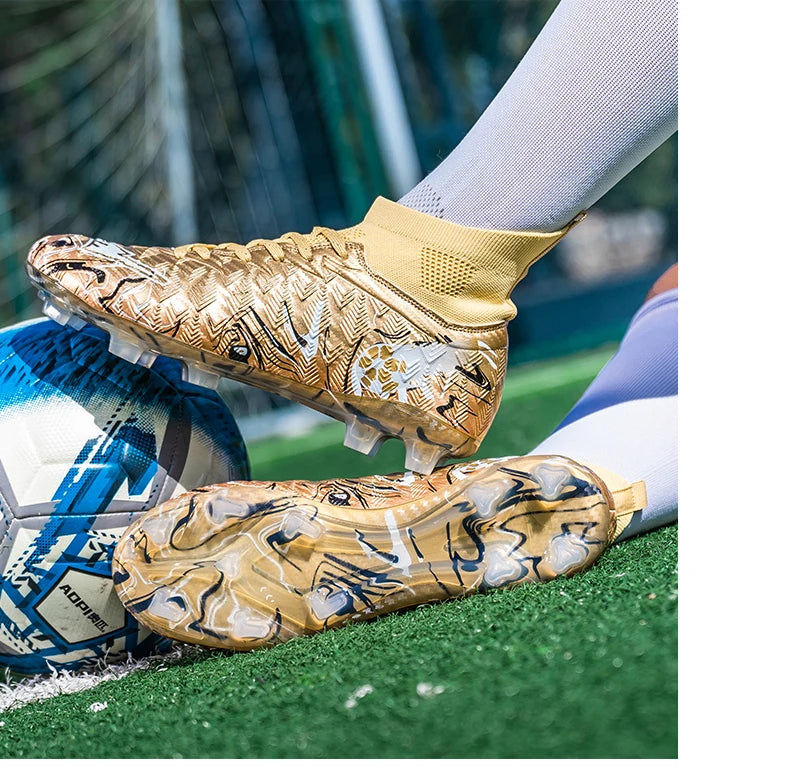 Pro Performance High-Cut Soccer Boots FG TF Studs Breathable Lightweight Cleats for Outdoor Grass and Turf Training Matches