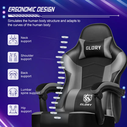 HIAZURM Ergonomic Gaming Chair for Adults with Footrest, Adjustable Office Computer Chair, Reclining Backrest 90°–170°, Heavy-Duty 150kg Capacity