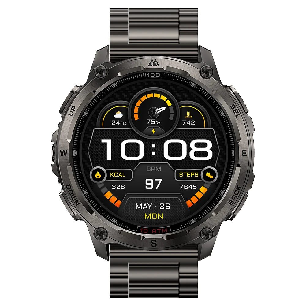 KOSPET Tank T4 SE robuust smartwatch voor heren, militaire kwaliteit, volledig roestvrij staal, GPS, 100 m waterdicht, 45 m vrijduiken, gezondheidsmonitor