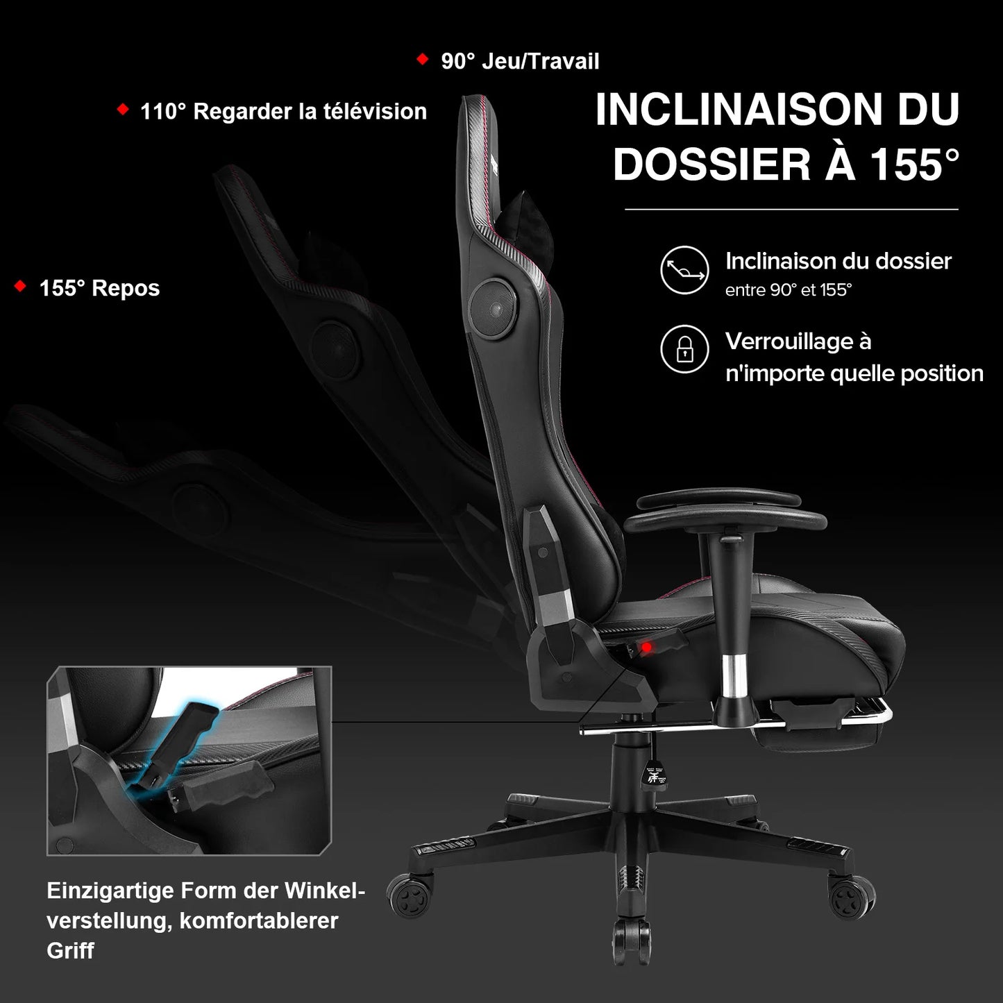 GTPLAYER Gaming chair with Footrests Bluetooth loudspeaker Music chair Ergonomic Computer chair Desk chair