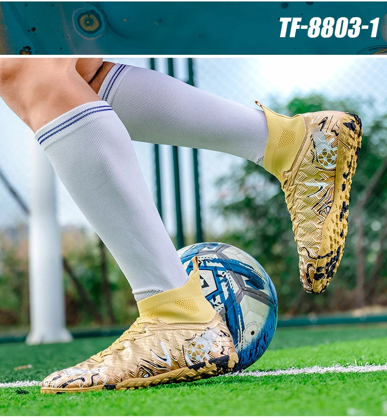 Pro Performance High-Cut Soccer Boots FG TF Studs Breathable Lightweight Cleats for Outdoor Grass and Turf Training Matches
